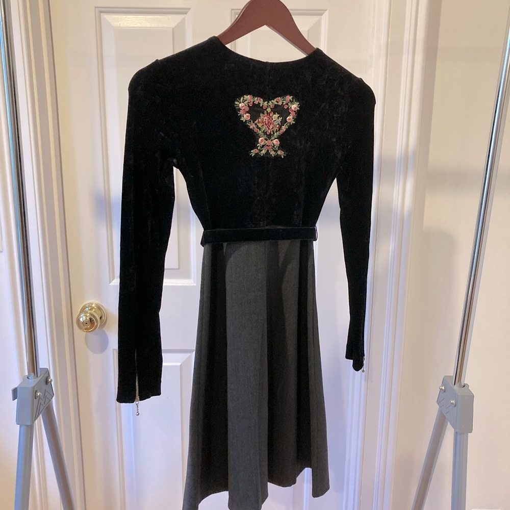Blumarime dress. Velvet top-to-waist/wool from waist down. Embroidery. Size 6
